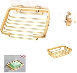 Shower Shelf Assorted Shower Shelf without Hole, Aluminium and Plastic Shower Basket for Kitchen and Shower Storage, without Drilling (Golden Soap Basket), Golden Soap Dish for Shower (canna-1)