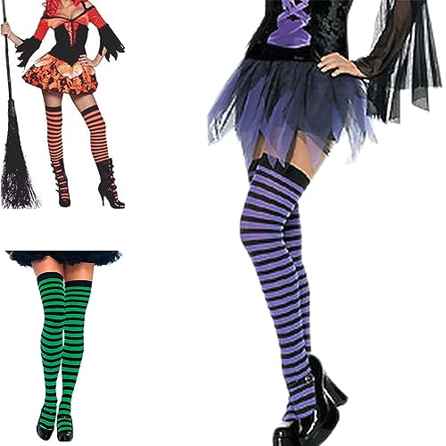 Meia 7/8 Longa Listrada Adulto: Festa Fantasia Cosplay Dança Halloween (Branco)