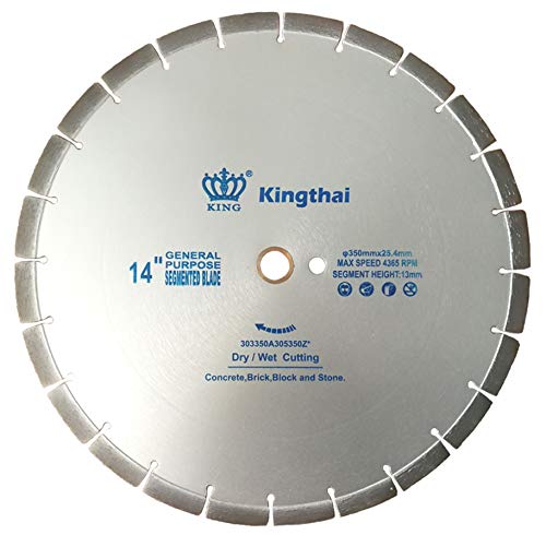 Kingthai 14 inch Concrete Dry or Wet Cutting General Purpose Segmented High Speed Diamond Saw Blades for Stone Brick Masonry with 1