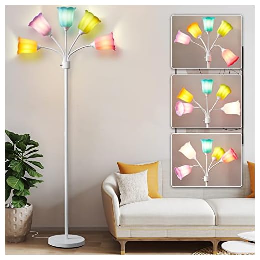GyroVu Medusa LED Floor Lamp, Multi Head Modern Tall Lamp with Adjustable Gooseneck Standing Lamps Led Tall Lamp for Living Room Bedroom Kids Room Office 6 Color Lampshades Bulb Not Included(White)
