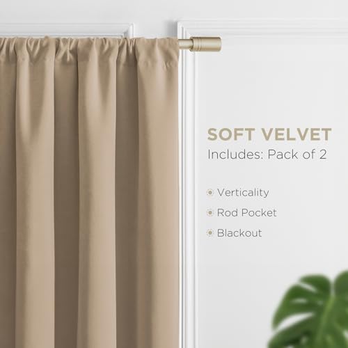 Image of Joydeco Toffee Brown Velvet Curtains 96 Inches Long 2 Panels Set, Thermal Insulated Room Darkening Curtains for Bedroom Living Room, Soft Luxury Curtains Rod Pocket, 52W x 96L