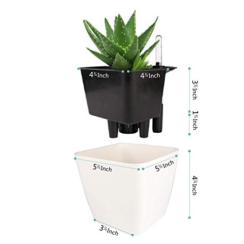 T4U 5.5 Inch Self Watering Plastic Planter With Water Level Indicator Pack Of 6 - Matte White, Modern Decorative Planter Flower Pot For House Plants, Herbs, Aloe, African Violets, Succulents And More #TOP4
