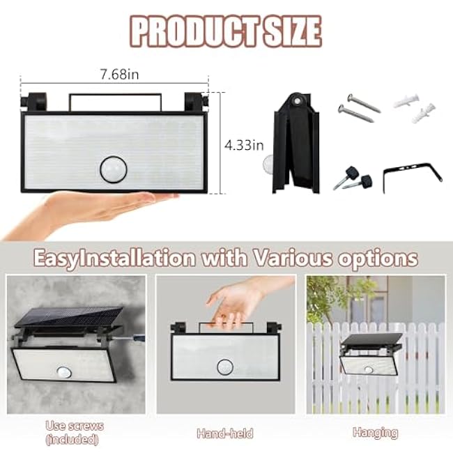 Solar Lights Outdoor 2 Pack, 700 Lumens 6500K, Handheld Motion Sensor Security Lights with Quick Charge, 360¡« Rotatable, IP65 Waterproof, 3 Modes for Garden/Garage/Walking Dog