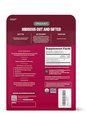 Image of FGO Organic Hibiscus Flowers, Cut and Sifted Loose Tea, 16 Ounce Bulk Resealable Bag (Pack of 2)