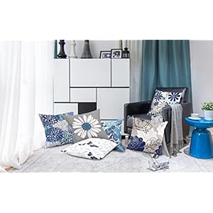 COMMINY Blue Grey Pillow Covers 18x18 Set of 6 Decorative Daisy Flower Throw Pillow Cover for Couch Modern Pillow Case for Patio Living Room Cushion Bed Outdoor Farmhouse Home Decor COMMINY Blue Grey Pillow Covers 18×18 Set of 6 Decorative Daisy Flower Throw Pillow Cover for Couch Modern Pillow Case for Patio Living Room Cushion Bed Outdoor Farmhouse Home Decor