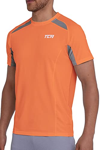 TCA T-Shirt Sport Homme Respirant à Manches Courtes - Performance Quickdry pour Running et Musculation - Orange, S