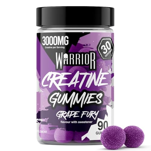 Warrior Creatine Gummies 90 Gummies 1000mg Each 30 Day Supply High Strength Creatine Monohydrate Gummies Vegan Sugar Free Chewable Supplement for Strength & Recovery (Grape Fury)