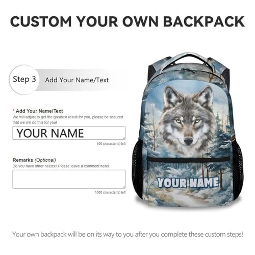 Personalized Kids School Backpack with Name - 17 Inches Custom Wolf Backpacks for Boys - Aesthetic Wolf Bookbag for Elementary3