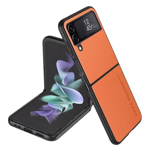 HAFFAN Phone Case Protective Cover Designed for Samsung Galaxy Z Flip3 / Samsung Galaxy Flip 3 2021 (6.7"), Imitation Leather Style - Orange