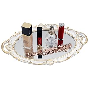 Funerom Vintage Spiegel Kosmetiktablett Oval Weiß