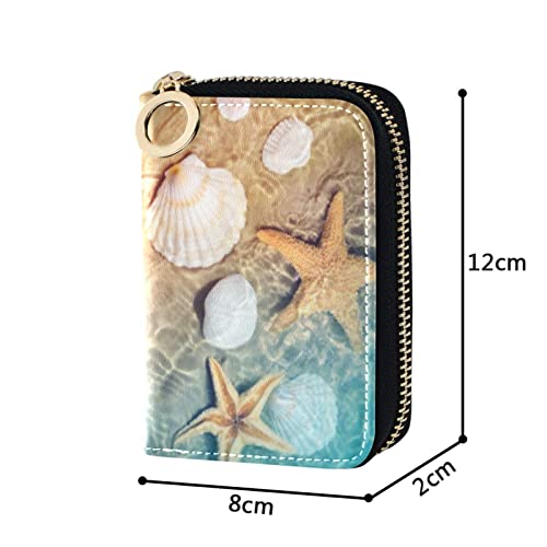 OTVEE Beach Starfish and Seashell RFID Credit Card Wallet, Microfiber Leather Zipper Card Case Holder for Women4