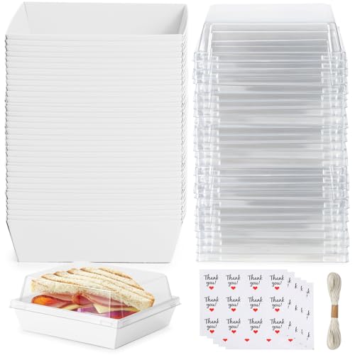 Charcuterie Boxes with Clear Lids, 50 Pack Square Disposable Paper