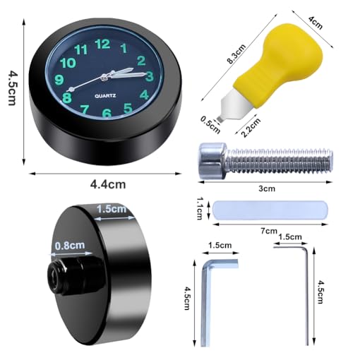 Tulov Motorraduhr, Schwarz Durchmesser 22-25mm Wasserdicht Leuchtend Motorraduhren für Lenker, Lenkerhalterung Uhr für Motorräder, Elektrofahrzeuge mit Batteriefachdeckelöffner