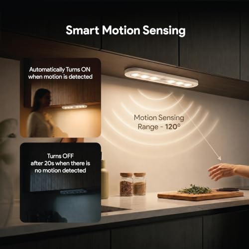 Image of wipro Garnet Motion Sensor Cabinet Light SL2 | Neutral White | Auto On /Off Lights for Kitchen, Wardrobe & Shelf | Wireless | Magnetic Stick On | Battery Required Separately (4*AAA) | PK 1