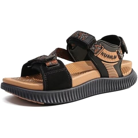 KuaiLu Womens Walking Sandals Comfortable Plantar Fasciitis Arch Support Orthopedic Recovery Sport Outdoor Hiking Sandles Athletic Cushion Water Camping Sandals Adjustable Strap Black Khaki Size 9 Cover
