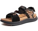 KuaiLu Womens Walking Sandals Comfort Plantar Fasciitis Arch Support Orthopedic Recovery Sport Outdoor Hiking Athletic Cushion Water Camping Shoes Adjustable Strap Black Khaki Size 6