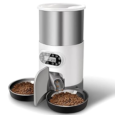 AMAZON - Automatic Cat Feeders, Timed Dog Cat Food Dispenser for Dry Food, Intelligent Portion Control 1-4 Meals Per Day ,Voice Recorder, Pet Self Feeding with Stainless Steel Liner&2 Bowls-4.5L
