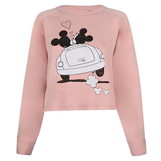 Disney Dam Musse och Mimmi Pigg Hjärtan beskuren Crew Sweatshirt, Puderrosa, 38 SE