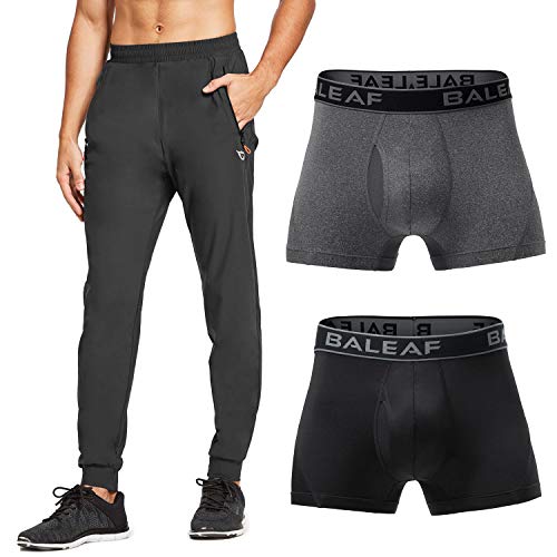 BALEAF EVO Men's Lightweight Jogger with Zipper Pockets + 3 Inches Active Underwear Boxer Briefs (2-Pack)