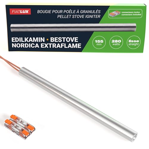 FIATLUX Bougie Poêle à Granulé Edilkamin/Bestove/Nordica Extraflame - Bougie Allumage 155mm - 280W - Filetage 3/8 - Pièce d'origine - Clips de connexion inclus - FL-0005