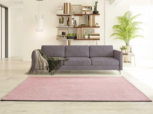 ATTICGO Alfombra Lavable de Pelo Corto Coraline - Rectangular - Fibra sintética - Alfombra para salón y Dormitorio, de Estilo Liso - Rosa Liso - 60x100 cm
