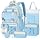 5pc Cute Girls Backpack with Lunch Box Set, Blue Kawaii Aesthetic Bookbag | Kids School Backpack for Teen & Elementary