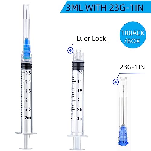 Exlavges ELG-Z2211721697 100 Pack Disposable 3Ml/Cc Lab Syringes With 23Ga 1 Inch Needle Luer Lock thumb #1