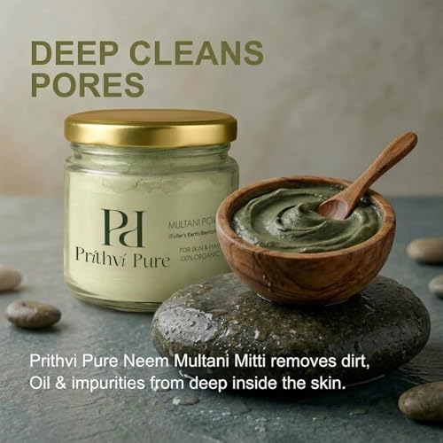 Image of Neem Multani Mitti Clay 300 Gm | 100% Organic Double Filtered Herbal Face Pack for Bright Skin Glow Oil Control Tan Removal | Natural Skincare