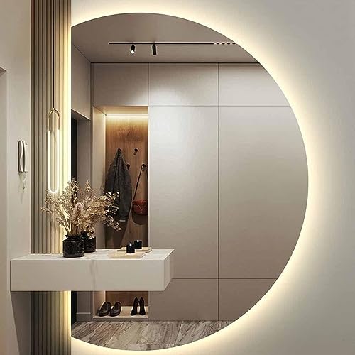 大型半円型LED化粧鏡 曇り止め 3色調光 バックライト付き 飛散防止 フルレングス 寝室 リビングルーム 玄関 装飾アクセントに最適
