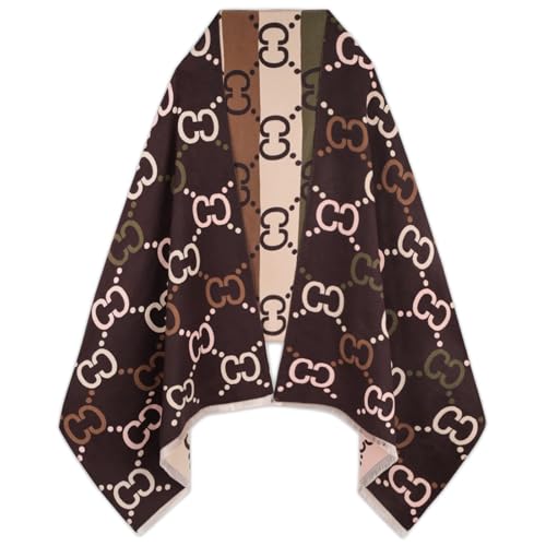 Relang Scarfs for Women Pashmina Silky Shawl Wrap for Evening Dressing Blanket Open Front Poncho Cape (Classic Khaki Plaid