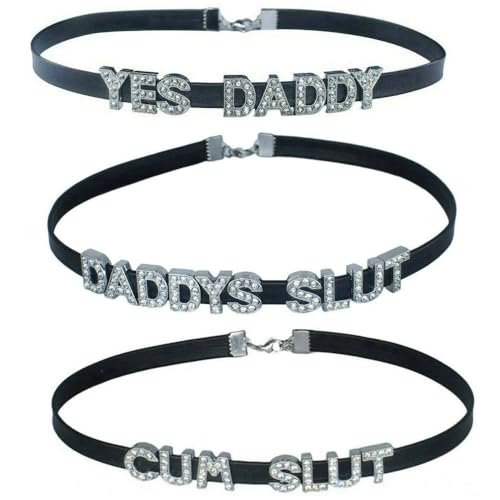 3 PCS CUM+YES DADDY+DADDY'S Chokers Necklaces,Sexy Play Fun Game Collar For Women,Cute Brat Dad Choker Collar For Lover Honey Princess,Faux Sheepskin PU Leather Naughty Cosplay Accessories Jewelry