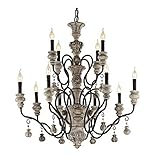  TRFAN Double Deck Villa Living Room Grand Lustre, Lampes décoratives en bois ancien artisanat, E14 American Style Vintage Lustre-Rétro gris 12 Decoration