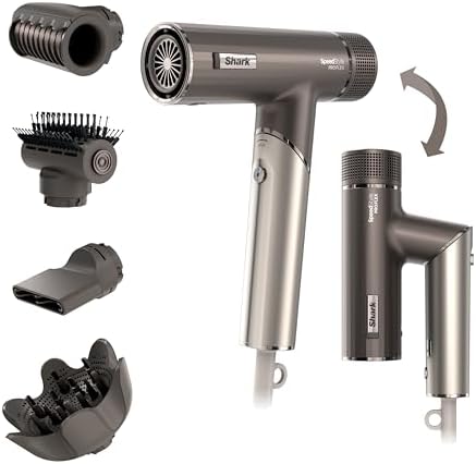 Shark SpeedStyle Pro Flex Professional Performance High-Velocity Hair Dryer System with Scalp Shield & IQ Speed Styling and Drying Suite, Lightweight, Ionic, No Heat Damage, Mocha Silver, HD542
