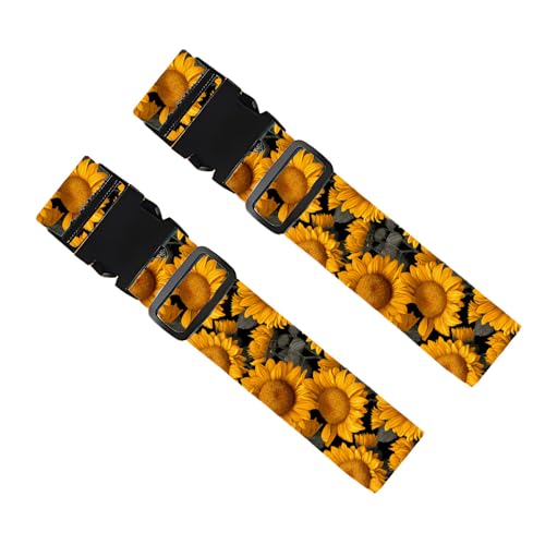 Image of 2 Pack Luggage Straps for Suitcases, Adjustable Travel Belt with Buckle, 2 inch Wide Heavy Duty Suitcase Straps for Summer Vacation, Bright Sunflower Pattern, Travel Essentials, Yellow /Black