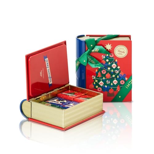 Venchi, Mini Libro Rojo de Navidad con Bombones Granblend Assortidos, de Leche y Extra Amargo al 75%, Edición Limitada, 126 Gr, Sin Gluten, Sin Colorantes ni Conservantes, Idea de Regalo