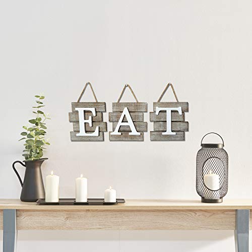 Barnyard Designs Eat Sign Wall Decor, Rustic Farmhouse Decoration for Kitchen and Home, Decorative Hanging Wooden Letters, Country Wall Art, Distressed Brown and White, 24