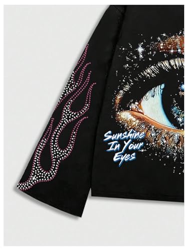 Verdusa Men's Graphic Tees Rhinestone T Shirts Eye Print Long Sleeve Tops Hip Hop Streetwear3