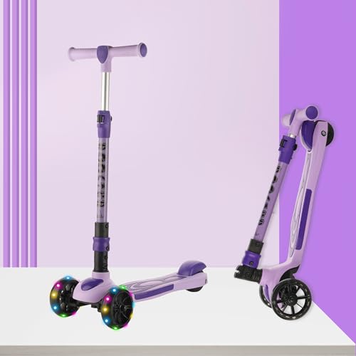 Image of Toyshine 3 Wheel Rooster LED Wheels Runner Scooter with Anti Slip ABS Base Aluminium Structure Height Adjustable Handlebar Max Load 45kg for Kids Boys Girls - Purple