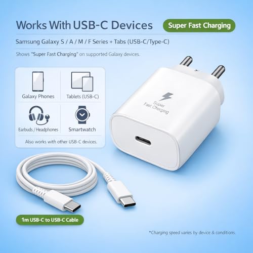 Image of 25W PD 3.0 Type C SuperFast Charger for Samsung Galaxy M17|M07|M36|M06|A55|A35|F06|S25 fe|S22|S24|F36|F16|M35|S23|A06|S25 Plus|Tab S11| 25W for Samsung Phones (HSP-25W)