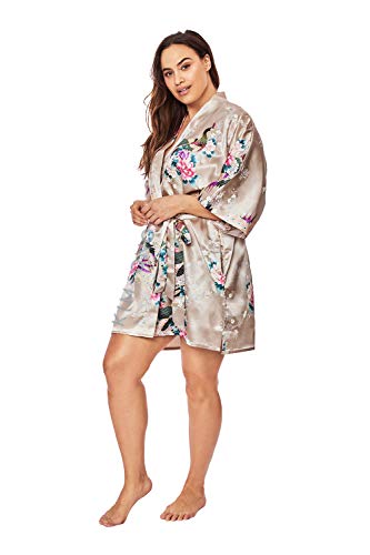 Image of KIM+ONO Plus Size Satin Short Kimono Robe for Women | bridal - maternity - postpartum - lingerie - bridesmaid