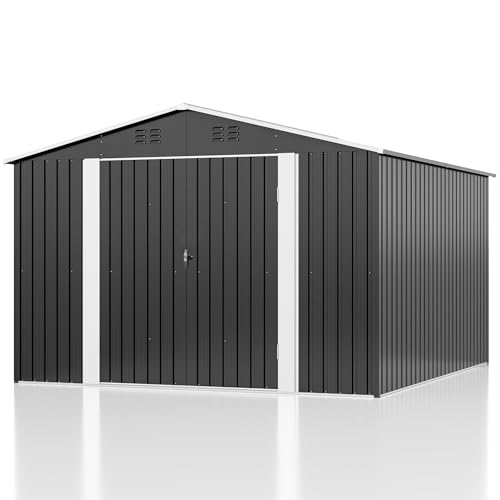 Image of AirWire 10x12 FT Outdoor Storage Shed, Metal Garden Shed with Updated Frame Structure and Lockable Doors, Heavy Duty Weatherproof Tool Sheds for Backyard Garden Patio Lawn, Black