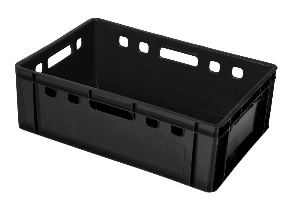 Set di 10 Casse Cassette Cestini Agricoli Jestic E2 | 60x40x20 cm | per Carne Pesce Frutta Verdura Dura Utensili Piante | CE 1935/2004 | Impilabili | Nere | in Plastica