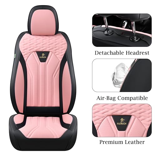 Image of FLORICH Automotive Front Seat Covers for Cars, Waterproof Pink & Black Seat Covers, Leather Car Seat Covers 2 Pack, Universal Seat Protector for Most Cars Trucks SUV