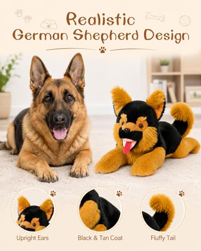 Image of MaoGoLan 5Pcs Giant German Shepherd Dog Plush Toys with 4 Babies, Realistic Soft and Cuddly Stuffed Dog Puppies for Kids, Puppy Lovers