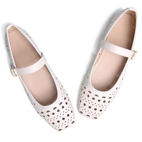 Women Summer Mary Jane Flats Breathable Low Heel Fashion Dress Shoes Square Toe Buckle Strap Casual Office Beach Shoes2