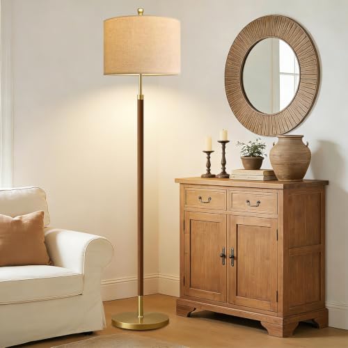 Image of Wood Floor Lamps for Living Room Farmhouse Floor Lamp with Remote Control,Dimmable Vintage Floor Lamp Mid Century Modern Standing Lamp with 3 Color Temperature Tall Floor Lamps For Bedroom Corner