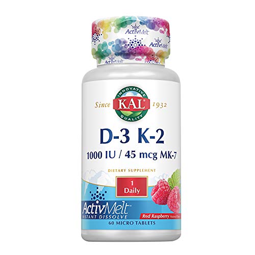Kal 1000 Iu D-3 & K2 Tablets, Raspberry, 60 Count (Pack of 1)