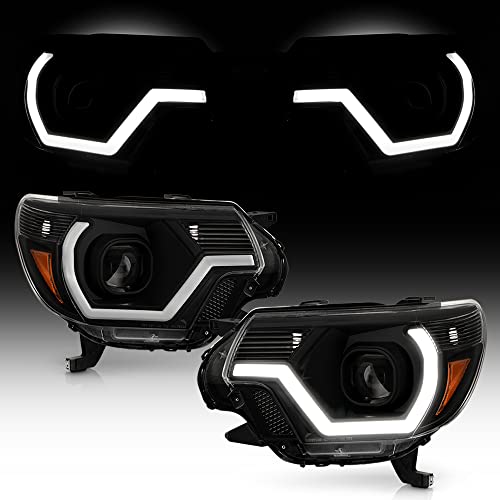 ACANII - For 2012-2015 Toyota Tacoma Pickup Truck Upgrade Style Black LED Tube Projector Headlights Headlamps Left+Right