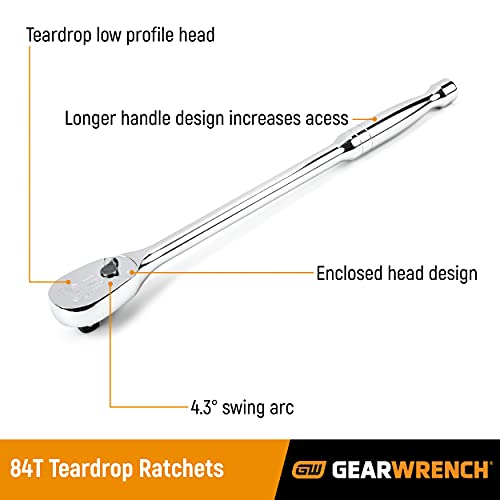 GEARWRENCH 1/4 Drive 84 Tooth Teardrop Ratchet 5" - 81011A-07 image 3