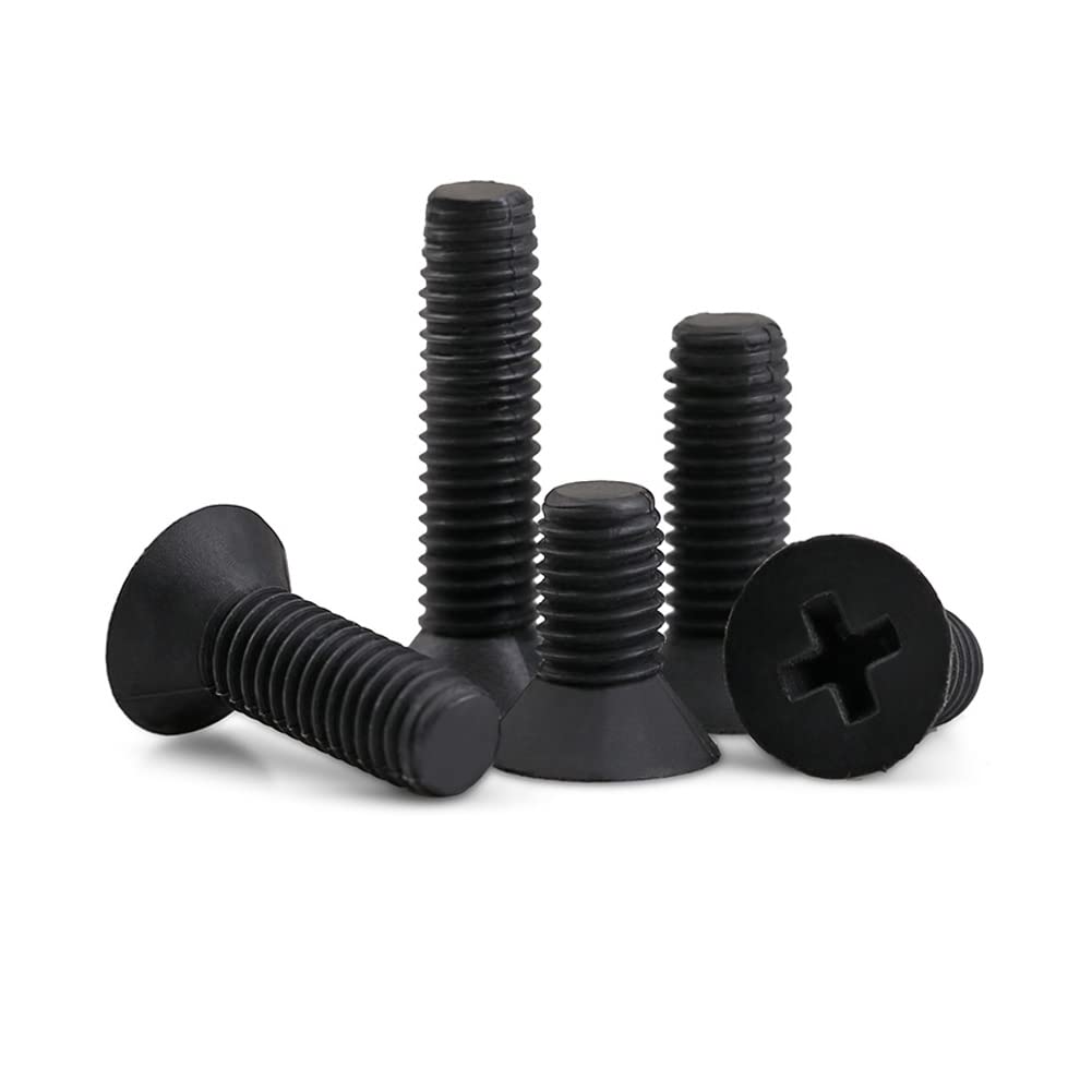 Viti a Testa Svasata a Croce in Nylon, Viti a Testa Piatta in Plastica, Nero, M3x12 mm,100 Pezzi